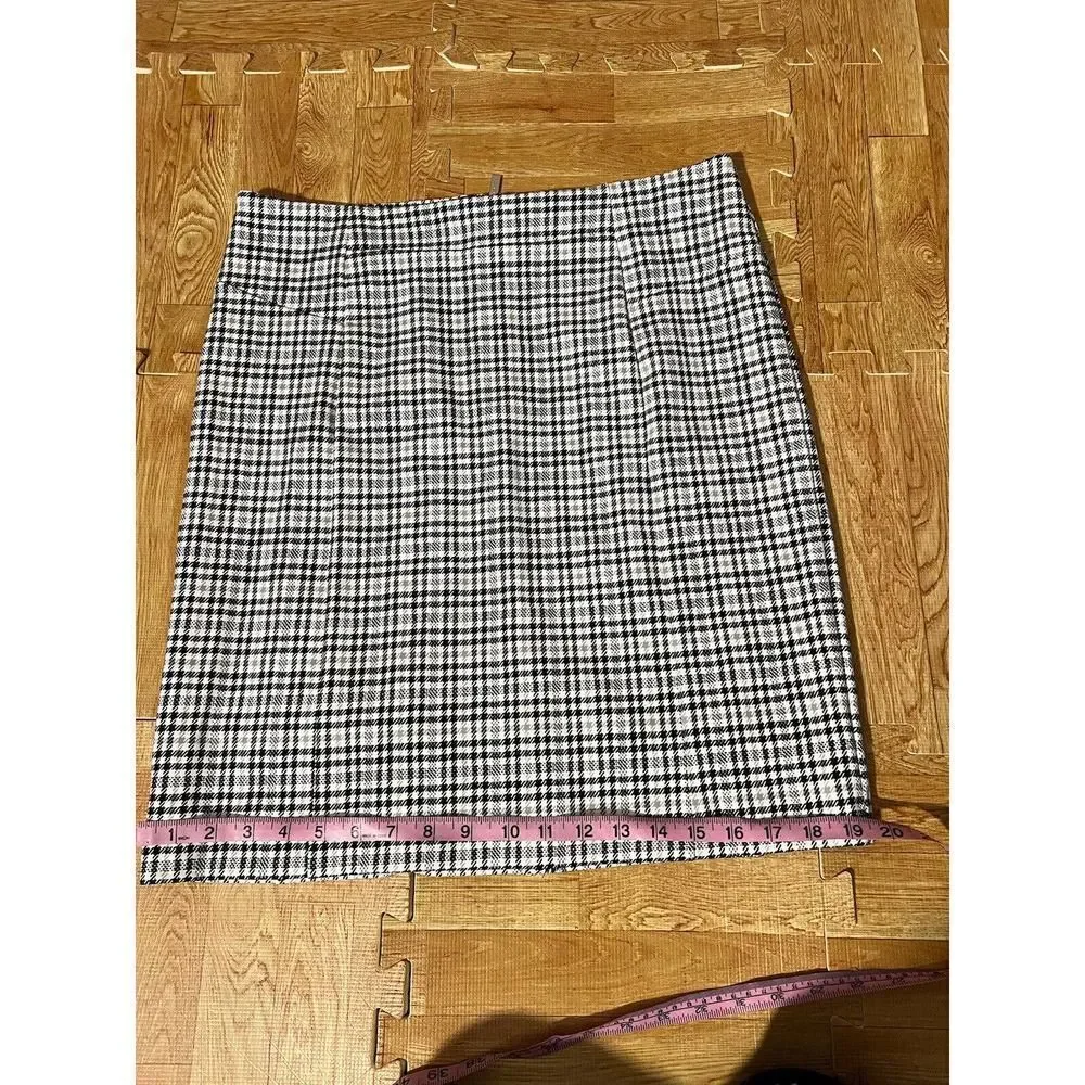 Michael Kors Lined A Line Skirt Size L Large Black White Plaid Rear Zip Business